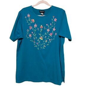 VTG Nu Venture T-Shirt Womens XL Blue Floral Painted Graphic Boho Artsy